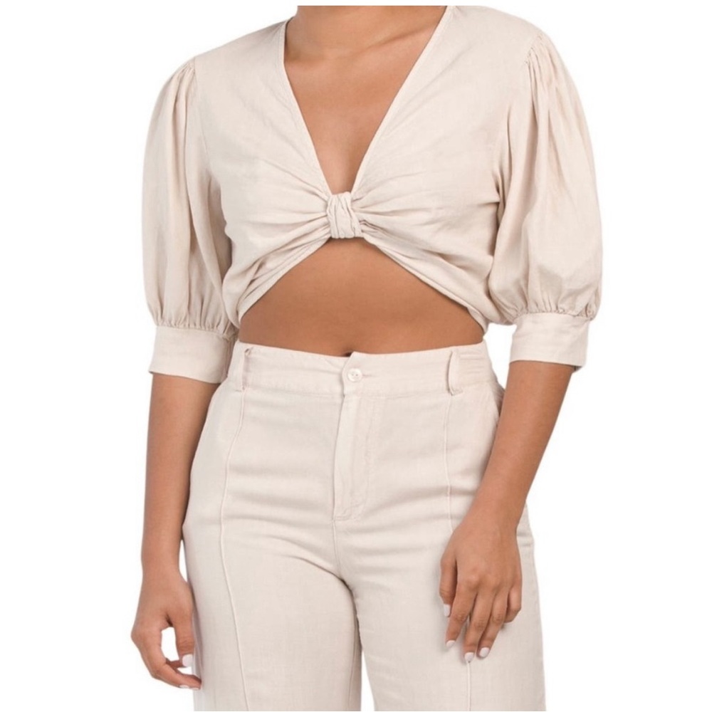 NWT YOUNG FABULOUS AND BROKE cropped knot front MIRANDA top in oatmeal l…